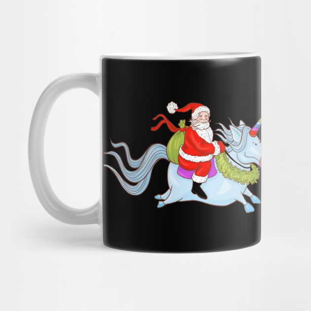 santa riding unicorn christmas by DragonTees